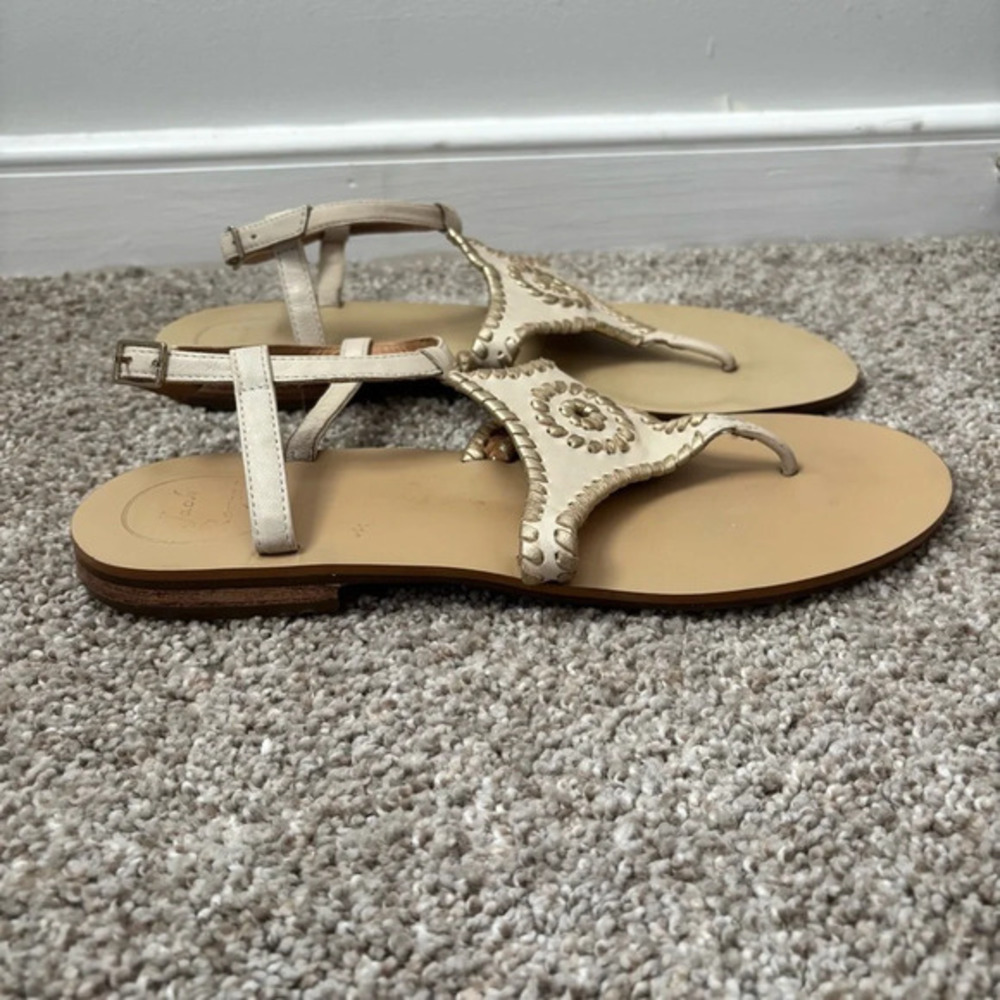 Jack Rogers Maci Sandals Cream Gold Size 8.5 Strapback Flip Flop